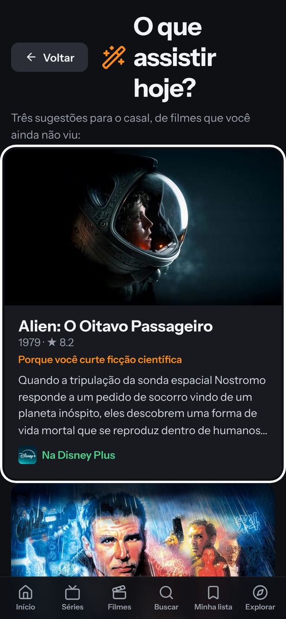 Tela O que assistir hoje com três sugestões