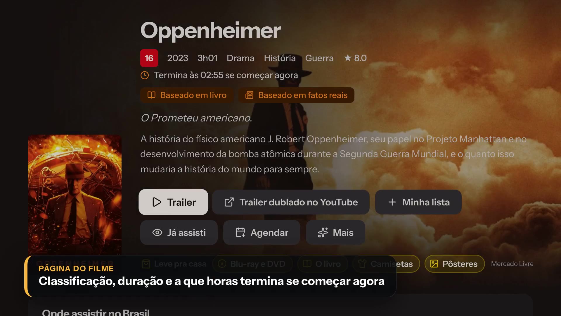 Cena do vídeo: página do filme Oppenheimer no app